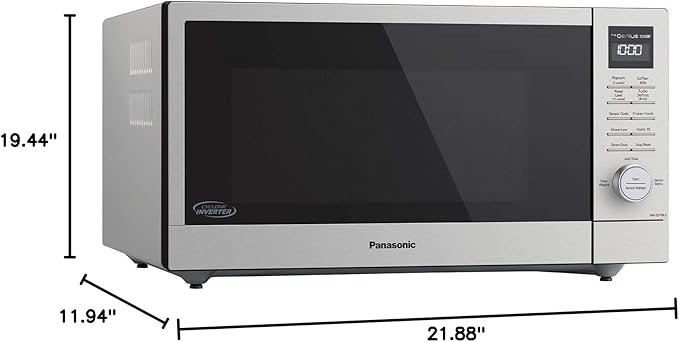 Panasonic NN-SD78LS 1.6 cu.ft Cyclonic Inverter Countertop Microwave Oven 1250Watt Power with Genius Sensor Cooking, cft, 19.44"D x 21.88"W x 11.94"H,Stainless Steel