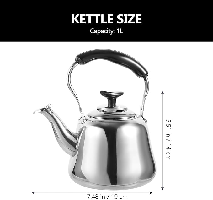 Luxshiny 1L Whistling Stainless Steel Water Kettle with Filter Screen for Stovetop Tea Brewing and Boiling Water