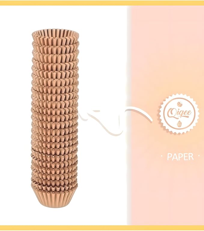 qiqee 600 Count Mini Cupcake Liners Natural Muffin Liners Food Grade Brown Baking Cups Paper No Smells（Small Size）