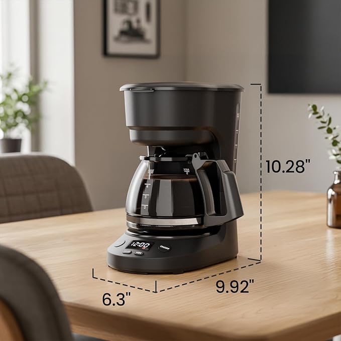 Kismile Compact Coffee Maker with LED Display, Small Drip Coffee Machine with Anti-Drip System, Timer, Auto Shut-Off, Dry-Boil Protection, Removable Funnel, Ideal for Home & Office (Black)
