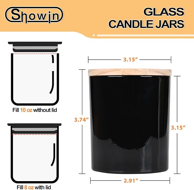 10 OZ Thick Candle Jars for Making Candles 15 Pcs, Empty Jars with Wood Lids for Candle Making, Sample Container, Light Black