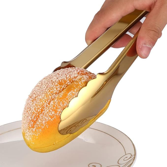 2 Pack Gold Serving Tongs Gold Serving Utensils Salad Tongs Buffet Tongs Non-slip & Easy Grip Stainless Steel Gold Plated Buffet Serving Tongs, Salad, Ice, Oven (9.5 Inch) (Gold)