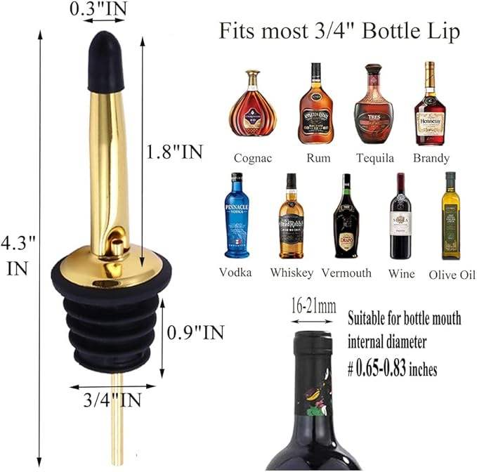 Pafusen 24 Pack Liquor Bottle Pourers, Liquor Pour Spout for Liquor Bottles, Stainless Steel Olive oil Dispenser Spout, Alcohol Pourer Spouts Dust Caps Covers, Gold