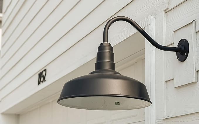 Steel Lighting Co. Gardena Barn Light | Outdoor Wall Mounted | 16" Dome | 11" Straight Arm | Farmhouse Light Made in America | Dark Bronze Exterior/Dark Bronze Interior