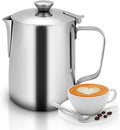 Milk Frothing Pitcher, Stainless Steel Coffee Cup Mug Milk Frothing Pitcher Jug with Lid and Handle Cappuccino Latte Coffee Art for Home Office Kitchen Coffee Shop, Silver(600ml)