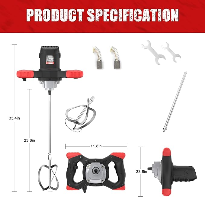 IMAYCC Cement Mixer 2100W, Portable Concrete Mixer, 110V Handheld Mud Mixer for Motar,Paint, Grout, Plaster, Thinset,Fodder Stirring Tool