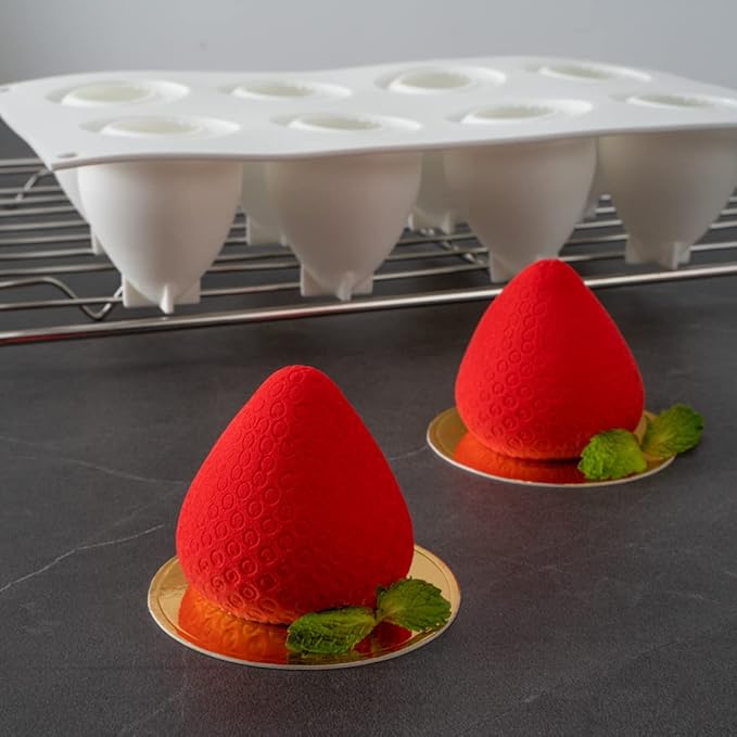 Restaurantware-Pastry Tek 8 Cavities Strawberry Silicone Mold, 1 Oven-Ready Strawberry Mold - Flexible, Freezable, White Silicone Fruit Silicone Mold, Easy Release, For Baking