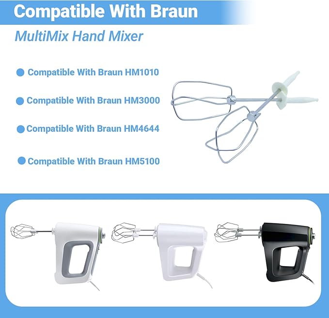 2-Pack Stainless Steel 4-Wire Blender Whisk Compatible with Braun HM3000 HM4644 HM5100 HM1010 Mixer - Durable Eggbeater Replacement Parts for Blending, Whisking, and Stirring