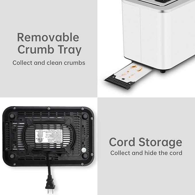 SEEDEEM Toaster 2 Slice, Touch Control Screen, Smart Stainless Toaster, 6 Shade Setting, 6 Bread Selection, Countdown, Removable Crumb Tray, 900W, Pearl White