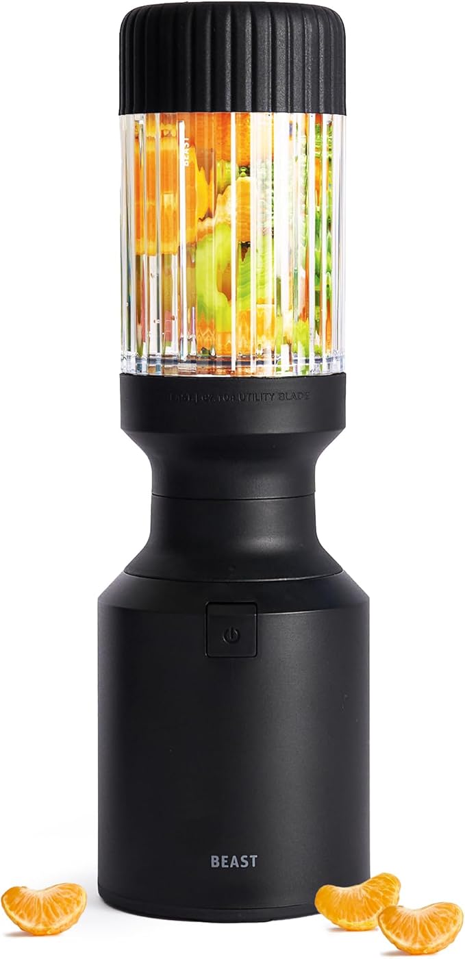 The Beast Mini Blender | Mini Countertop Kitchen Blender | Blend Smoothies and Shakes, Dressings, Sauces, Dips | Straw Cap and Straws Included | 600W (Carbon Black)