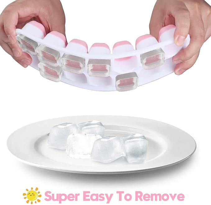 Silicone Ice Cube Tray, 4 Pack Easy-Release & Flexible 14-Ice Cube Trays with Spill-Resistant Removable Lid, Stackable Ice Trays with Covers for Freezer, Cocktail (Pink)