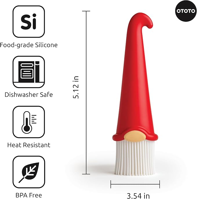 OTOTO Gnomeo Pastry Brush - Silicone Basting Brush for Cooking, Spread Oil Butter Sauce for BBQ Grill Baking, Gnomes Gifts for Women, Cute Funny Kitchen Gadgets
