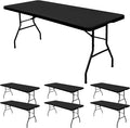 6 Pack Stretch Fabric Table Top Cap Cover, fits 5' Tables, Spandex Table Covers Washable Elastic Universal Rectangle Tablecloth Protector for Indoor Outdoor Party Picnic Wedding, Black, 30" W x 60" L