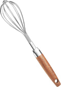 Stainless Steel Wire Whisk, Wooden Handle Kitchen Multi Function Non Stick Balloon Whisk Egg Beater for Blending Whisking, Beating, Frothing & Stirring Batters (10"L x 1.8"W)