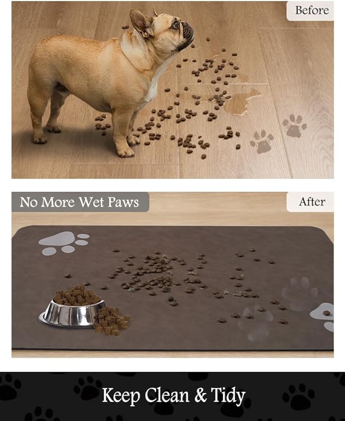 Pet Feeding Mat-Absorbent Dog Mat for Food and Water Bowl-No Stains Quick Dry Water Dispenser Mat-Dog Accessories Pet Supplies-Bowl for Messy Drinkers（Brown,23"x34"