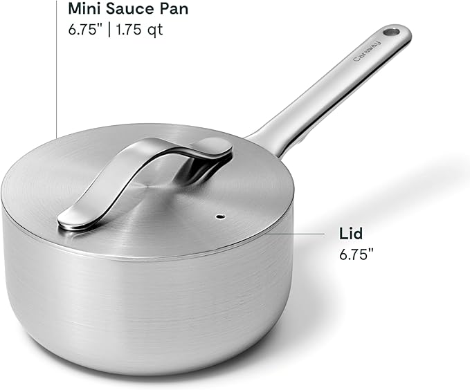Caraway Stainless Steel Sauce Pan (1.75 Qt) - 5-Ply Stainless Steel - Oven Safe & Stovetop Agnostic - Non Toxic, PTFE & PFOA Free