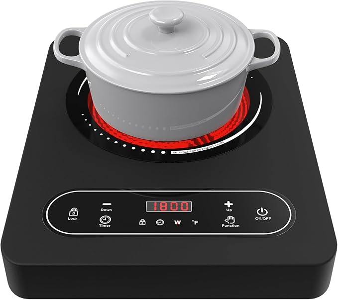 Electric Cooktop 1800W: Single Burner Portable Electric Stove 110V with LED Touch Screen 10 Power Levels, Hot Plate with Child Safety Lock, Timer and Overheat protection, Compatible with All Cookware