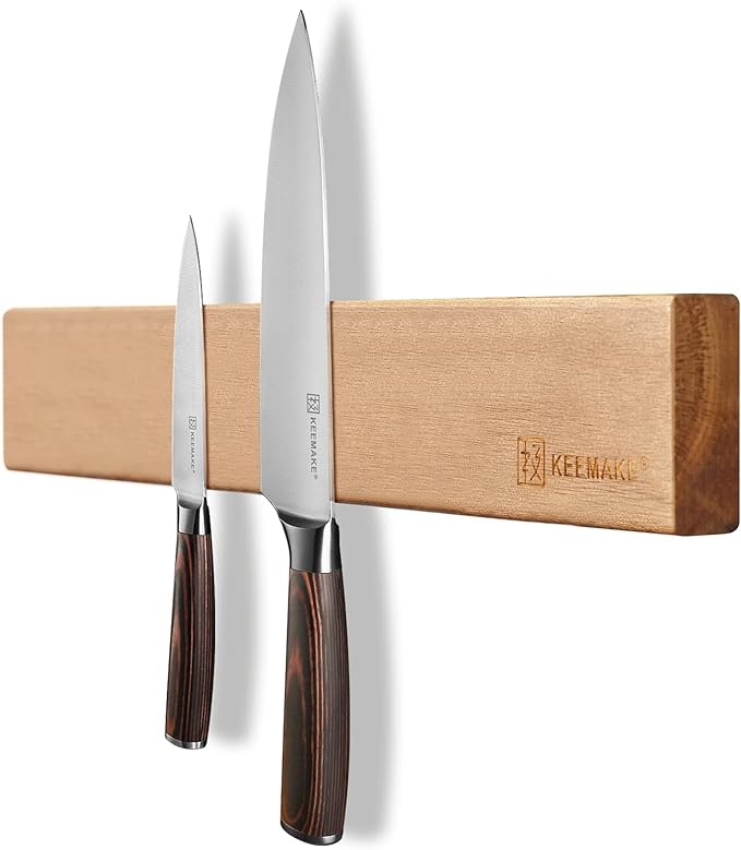 KEEMAKE Magnetic Knife Holder for Wall 11.75 inch Acacia Wood Knife Magnetic Strip, Powerful Neodymium Magnet Knife Hanger Knife Bar for Kitchen knives(16 inch optional)