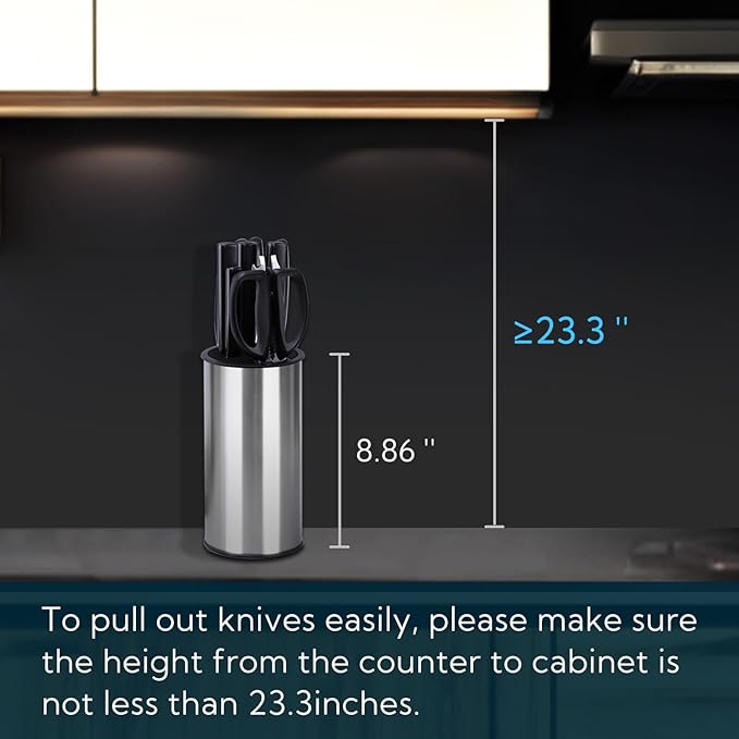 KITCHENDAO Universal Stainless Steel Knife Block,Round Kitchen Knife Holder without Knives, Modern Countertop Space Saver Knife Storage Stand with Slots for Scissors,Detachable for Easy Cleaning