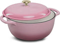 Best Choice Products 7.5 Quart Enamel Cast-Iron Round Dutch Oven, Family Style Heavy-Duty Pre-Seasoned Cookware for Home, Kitchen, Dining Room, Oven Safe w/Lid, Dual Handles - Pink Champagne