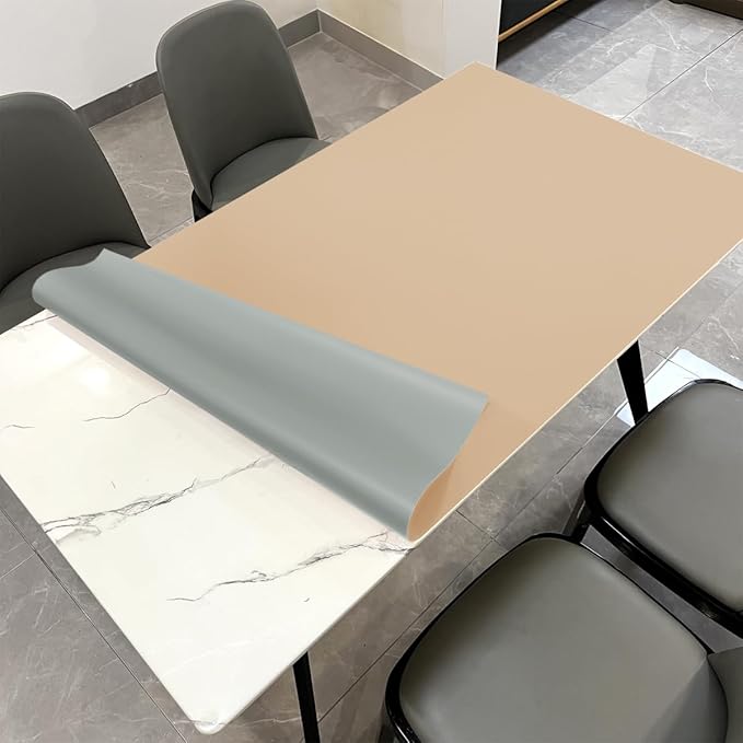 Leather Table Pad,1.8mm Thick,40x96 Inch,Dining Table Pad,Table Pads for Dining Room Table Rectangular,Table Pads for Dining Room Table,Dining Table Cover(Light Brown+Gray,40x96)