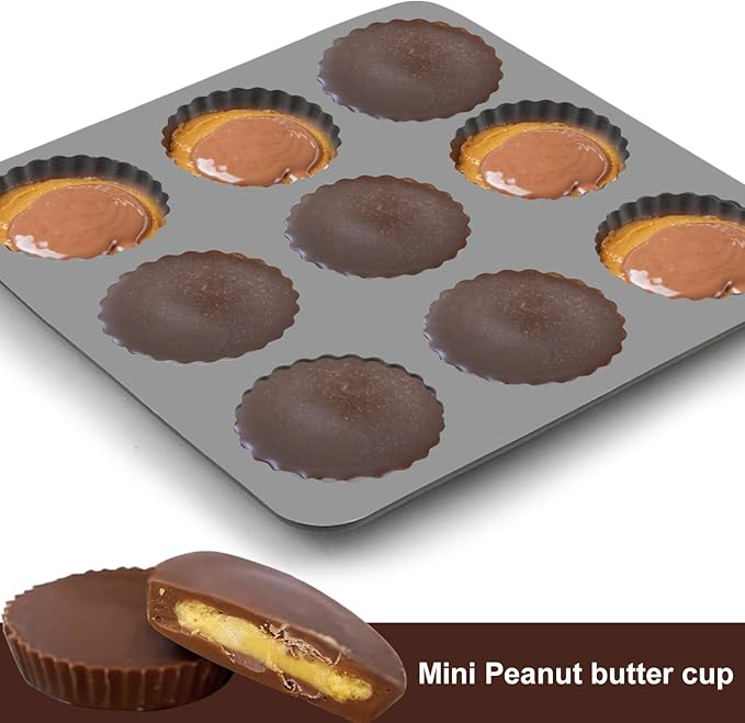 Palksky Chocolate Almond Peanut Butter Cup Mold - (3PCS) 9 Cup Bite Size Fat Bombs Snack Baking Pan/Mini Silicone Cookie Candy Mold for Brownie, Jello, truffle