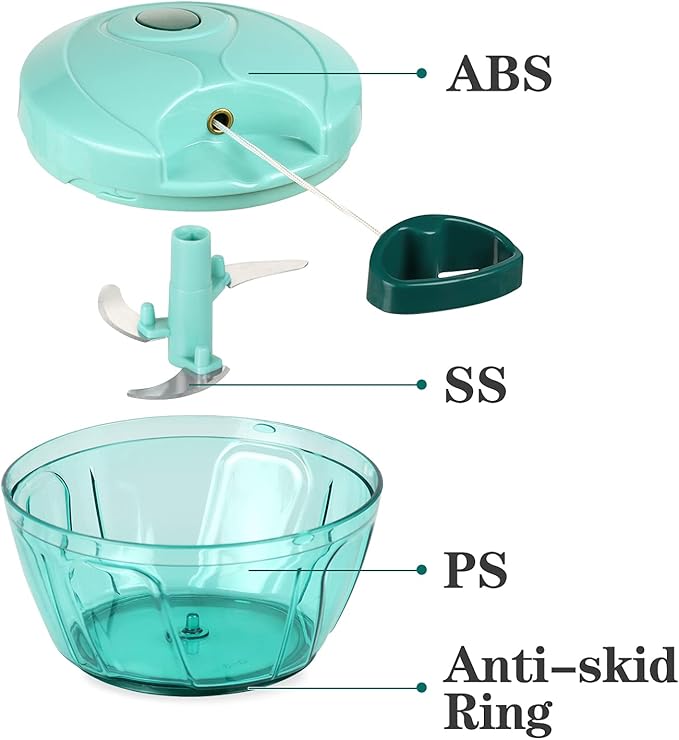 Cambom Manual Food Chopper Vegetable Cutter, Hand String Vegetable Chopper Onions Cutter for Vegetable Fruits Nuts BPA Free Food Safe Material, 550ml Blue
