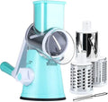 Rotary Cheese Grater with Handle Vegetable Shredder Round Kitchen Slicer Mandoline Grater for Vegetable, Nuts, Chocolate, Cheese, White, 3 Stainless Steel Blades