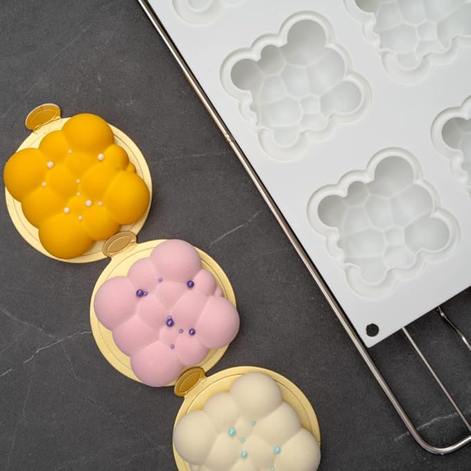 Restaurantware Pastry Tek 6 Cavity Cloud Molds, 10 Oven-Ready Bubble Cake Molds - Flexible, Freezable, White Silicone, Easy Release, For Baking