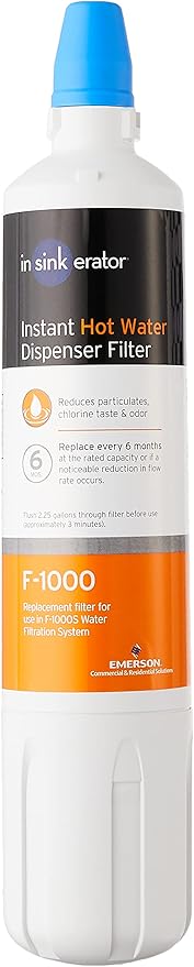 INSINKERATOR F-1000 Under Sink Water Filter Replacement Cartridge for INSINKERATOR Water Filtration System, Chlorine Filter, White