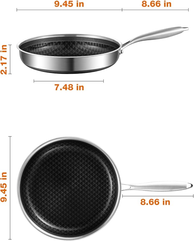 8-10-12 Inch Non Stick Frying Pans, Ceramic Coating NonStick Stainless Steel Pan Set, Tri-Ply Skillets and Pan Set, Induction Cooker Compatible, Cool-Touch Handle, Dishwasher and Oven Safe