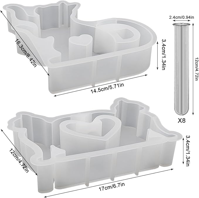 SourceTon Silicone Resin Mold Set for Flower Vases – Includes 2 Cat-Shaped Test Tube Vase Molds and 8 Test Tubes, Epoxy Resin Molds for DIY Floral Decor and Home Crafts
