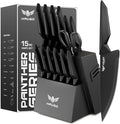 Knife Set - Haugo 15 PCS Kitchen Knife Set with Built in Sharpener - Dishwasher Safe Kitchen Knives - High Carbon Stainless Steel Knife Block Set with Ergonomic Handles - Panther Series