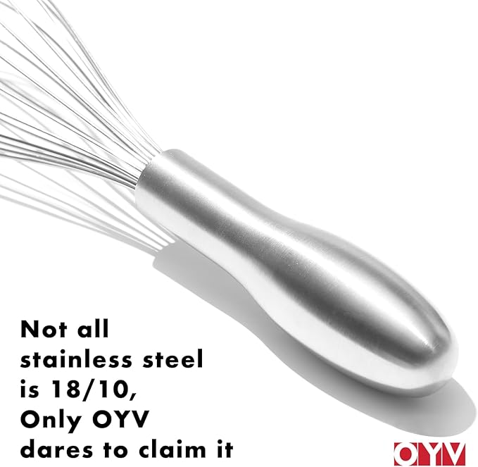 8" Whisk, Ergonomic Handle, Dishwasher Safe 18/10 Stainless Steel Whisk, Professional Kitchen Metal Wisk, Perfect for Whisking, Blending, Beating, and Baking