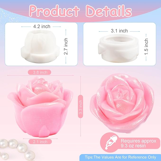 Rose Silicone Mold Large Rose Mold Unique UV Resin Molds Epoxy Resin Molds 3D Storage Jar Silicone Molds for Resin with Lid Valentine's Day Resin Jar Molds