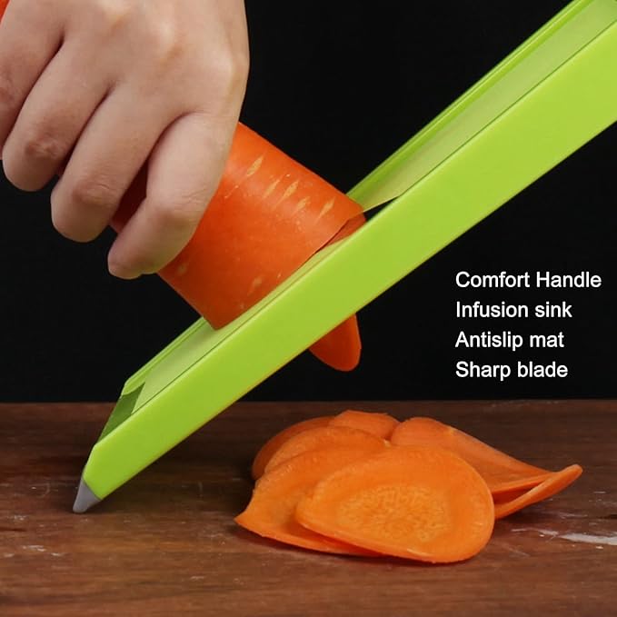 Vegetable Slicer, 4.25 x 10.8in Potato Slicer for Chips, Plastic Handheld Vegetable Chopper Kitchen Cutter with Stainless Steel Blades and Ergonomic Handle for Carrot
