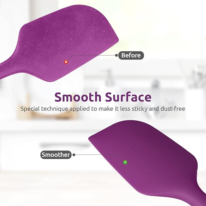Heat Resistant Silicone Large Spatula: U-Taste 600ºF High Heat Flexible 11.38in Silicon Mixing Stirring Cooking Scraping Baking Bowl Scraper Seamless Spreader for Kitchen Nonstick Cookware (Purple)