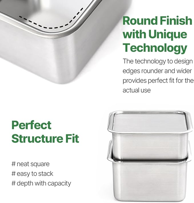 CuBE Small 2PCS Set 600ml 400ml Stainless Steel Food Storage Containers With Lids and a Net Kitchen Appliances Dishwasher Safe Premium South Korea