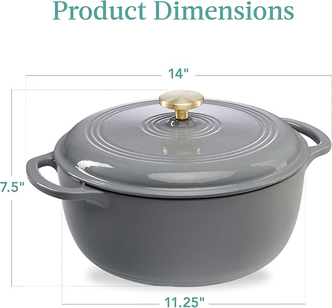 Best Choice Products 6 Quart Enamel Cast-Iron Round Dutch Oven, Family Style Heavy-Duty Pre-Seasoned Cookware for Home, Kitchen, Dining Room, Oven Safe w/Lid, Dual Handles - Graphite Gray