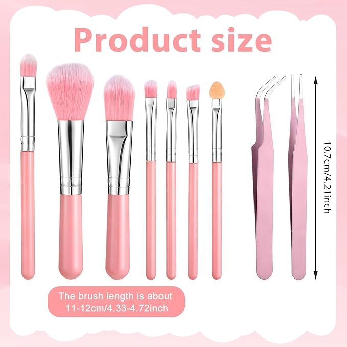 9 Pieces Candy Cookie Decoration Brush, Cake Decorating Tool Set Pastry Brush and Stainless Steel Pasta Tweezers or Baking Fondant DIY Cake Sugar(Pink Color)