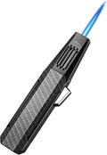 Butane Torch Lighter,Windproof Refillable Kitchen Cooking Torch,Adjustable Flame Solar Beam Blow Torch with Safety Lock for Candle Camping BBQ (Not Included Butane Gas) (Black)