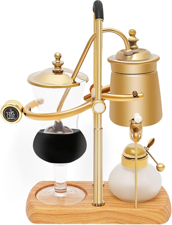 Siphon Coffee Maker, 400ml/13.53oz Manual Extract Coffee and Brew Tea Tool, Belgian/Belgium Retro Coffee Brewer with Alcohol Burner, Commercial/Domestic Balance Vacuum Coffee Pot, 9.3*4.7*14.96in Gold