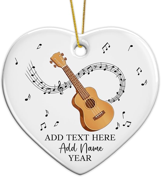 Personalized Ukulele Ceramic Ornament with Text Name Year, Customized Ukulele Instrument Christmas Ornament 2025, Musical Instrument Christmas Tree Ornaments, Gift for Men Women Music Lover