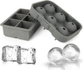 Ticent Ice Cube Trays Set of 2-Silicone Sphere Ice Ball Maker with Lid & Large Square Ice Molds for Whiskey, Cocktail & Brandy (Grey)