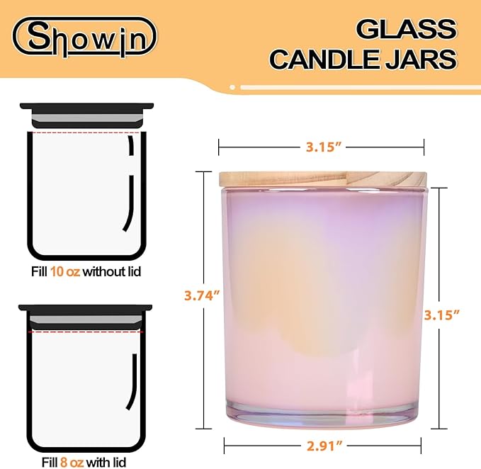 10 OZ Thick Candle Jars for Making Candles 15 Pcs, Empty Jars with Wood Lids for Candle Making, Sample Container, Glitter Pink