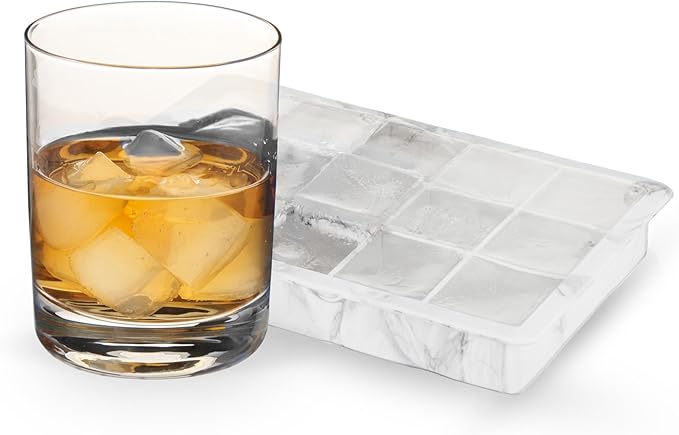 Host Ice Cube Tray with Lid, Makes 15 1.25" Cubes, Durable Silicone Trays, Perfect for Cocktails, Beverages, Mocktails, Iced Coffee, Tea, Infused Water, Kitchen Essentials, Set of 1, Marble