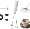 Electric Milk Frother-Handheld Drink Mixer - Electric Whisk Foam Maker for Coffee, Lattes, Cappuccino, Matcha, Hot Chocolate & Creamer (Stand with USB Rechargeable, white)