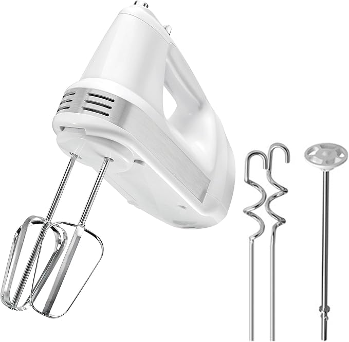 Kenmore Electric Hand Mixer – 5 Speed Handheld Blender, Electric Egg Beater with Whisk, Beater, Dough Hooks, Storage Case, Turbo Boost for Cake Mix, Batidora de Mano Eléctrica