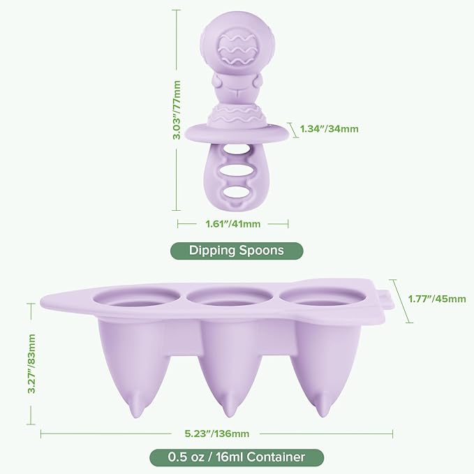 Haakaa Silicone Toddler Popsicle Mold, 3-Cavity Mini Baby Popsicle Molds with Easy-Grip Handles & Choke-Guard Design, Breastmilk Popsicle Molds for Teething Relief & Self-Feeding,6 Month+