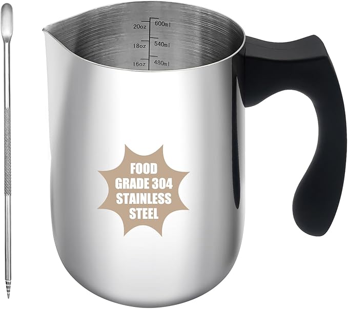 Milk Frothing Pitcher, 20oz Milk Frother Cup 304 Stainless Steel Steaming Pitcher with Art Pen Milk Coffee Jug Cup with Heat-resistant Handle and Scale